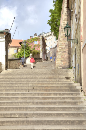 PRAGUE, CZECH REPUBLIC - May 06.2012: Steep stairs to the complex of buildings of cathedral Saint Vitus Cathedralのeditorial素材