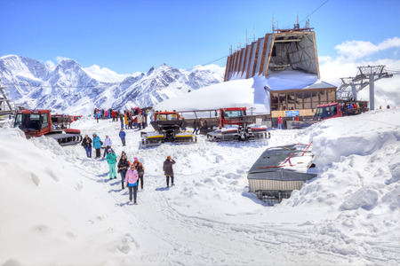 CAUCASUS, RUSSIA - May 01.2015: Station of Aerial lift on a mountain Elbrus. First levelのeditorial素材