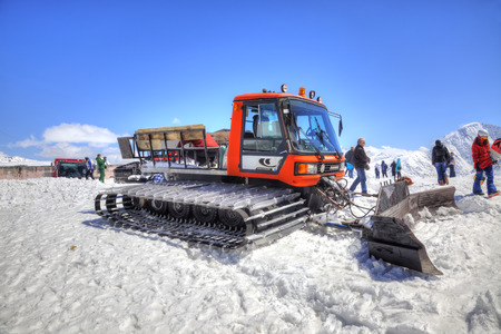 CAUCASUS, RUSSIA - May 01.2015: Snow grooming at first level on the slope of mountain Elbrusのeditorial素材