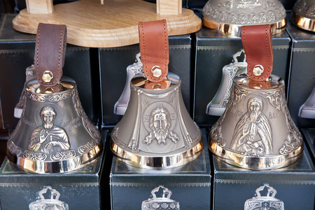 MOSCOW, RUSSIA - April 24.2016: Showcase the gift shop with the collection bells