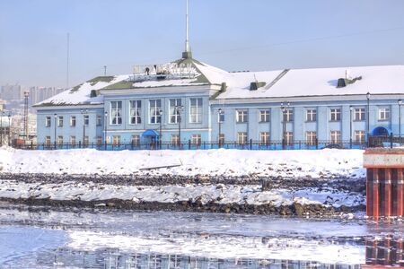 Building of the marine station on the shore of the Kola Bayのeditorial素材