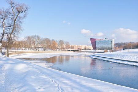 MINSK, REPUBLIC OF BELARUS - January 18.2017: Office buildings on the riverside of the Svislach River in the city center.のeditorial素材