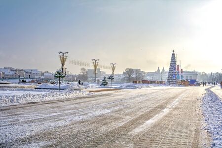 MINSK, REPUBLIC OF BELARUS - January 16.2017: Winter cityscape. New-year fair on boulevard of Winners in a center cityのeditorial素材
