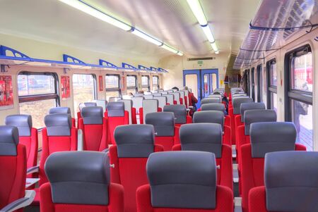 RUSSIA, MOSCOW - March 24.2015: Comfortable spacious salon of modern high-speed train Aeroexpressのeditorial素材