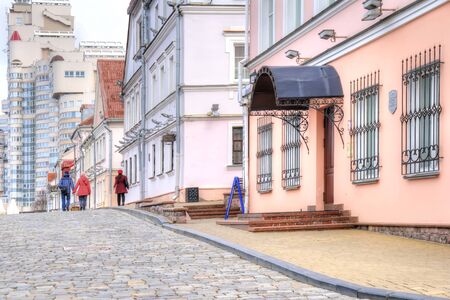 BELORUSSIA, MINSK - March 11.2017: Starovilenskaya Street with restored merchant houses in the city centerのeditorial素材