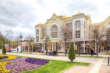 KISLOVODSK, RUSSIA - April 30.2015: Pedestrian street Resort boulevard in the historical center of resort zone city. Resting-place and entertainments of touristsのeditorial素材