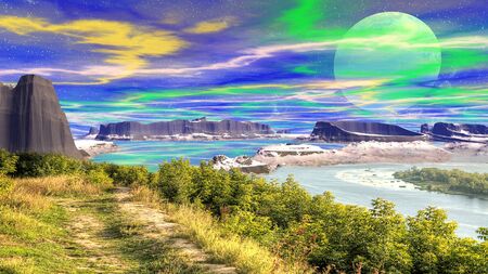 Collage. Another's sky above the earth's landscapeの写真素材