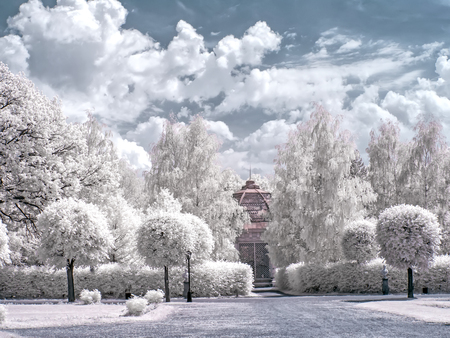 MOSCOW, RUSSIA - July 15.2011: Kuskovo. An ancient palace complex and the park of Count Sheremetyev. Infrared photographyのeditorial素材
