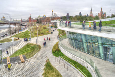 MOSCOW, RUSSIA - November 04.2017: Natural-landscape Park Zaryadye in the historic centre of the city near the Kremlinのeditorial素材