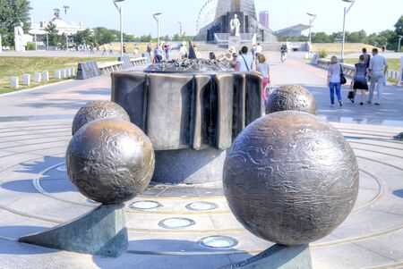 MOSCOW, RUSSIA - May 28.2014: Avenue of cosmonauts. The sundial and the layout of the solar systemのeditorial素材