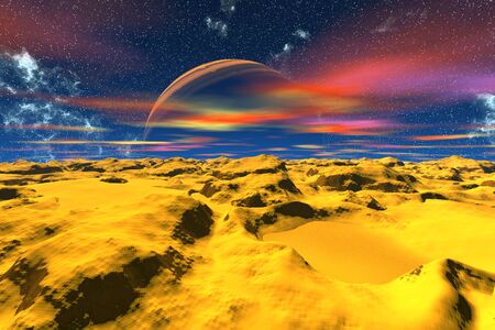 Fantasy alien planet. Desert. 3D illustrationの写真素材