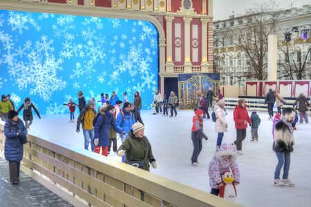 MOSCOW, RUSSIA - January 13.2018: Novopushkinsky Square. Ice skating rink and Ice theater Journey to Christmas のeditorial素材