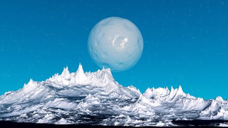 Fantasy alien planet. Mountain. 3D illustrationの写真素材