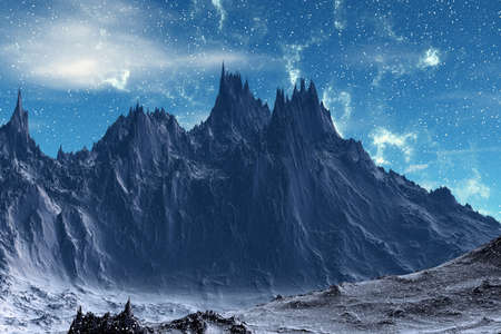 Fantasy alien planet. Mountain. 3D illustrationの写真素材