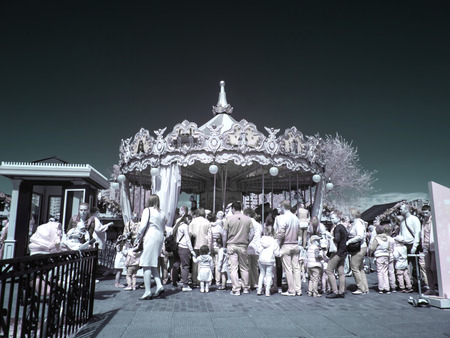 MOSCOW, RUSSIA - May 09.2018: Infrared photography. Festive Fair on Victory Day on May 9 in the Novokosino microdistrict on the outskirts of the cityのeditorial素材