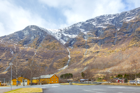FLAM, NORWAY - April 30.2013: The Valley of Flomsdalen. City, railway station and seaport in Sognefjord fjordのeditorial素材