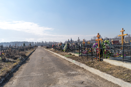 Bogorodskoye cemetery road between the sites with gravesの写真素材