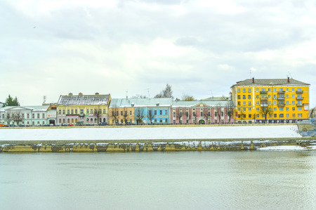 Embankment of the river Volga and facades of former merchant housesのeditorial素材