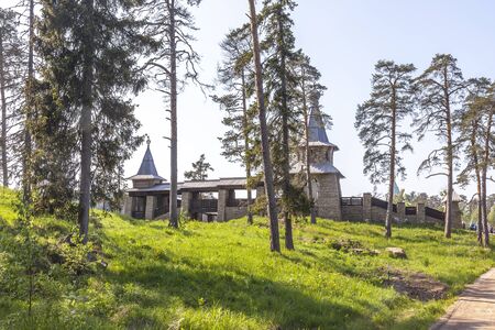 Monastic island of the Valaam archipelago. Road in the forest to the Chapel of all Valaam saintsの写真素材