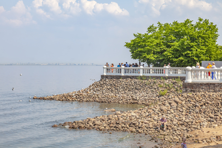PETERHOF, RUSSIA - June 07.06: Observation deck. Terrace of the Palace Monplaisir on the shores of the Gulf of Finlandのeditorial素材