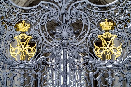 ST. PETERSBURG, RUSSIA - January 17.2011: Tsar's monogram at the gate of the lattice of the Winter Palaceのeditorial素材
