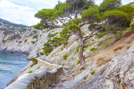 Golitsyna Trail. A narrow walking trail along the seashore along Mount Koba-Kaya. Crimea. Settlement Novyy Svetの写真素材