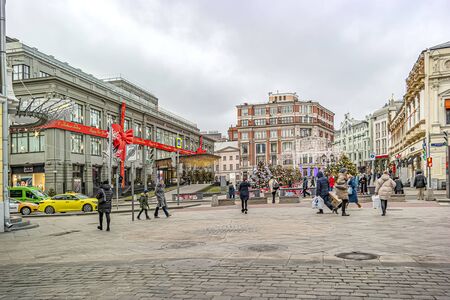 RUSSIA, MOSCOW - December 30.2019: Kuznetsky Most Street. Art objects with electric garlands on New...