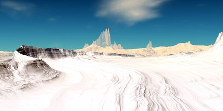 Fantasy alien planet. Mountain. 3D illustrationのeditorial素材