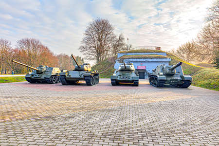 BREST, REPUBLIC OF BELARUS - March 10.2020: Brest Fortress. Heavy armored fighting vehicles on the observation deck in front of the Army Clubのeditorial素材