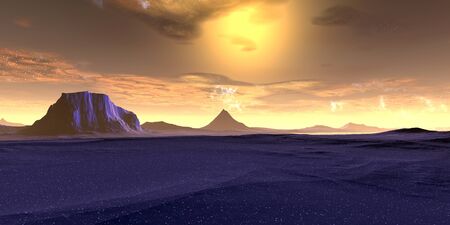 Fantasy alien planet. Mountain. 3D illustration