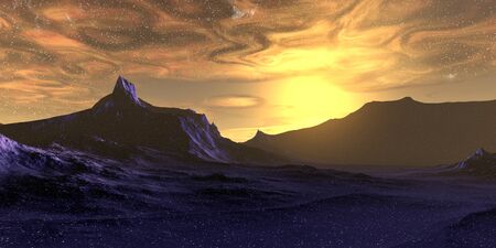 Fantasy alien planet. Mountain. 3D illustration