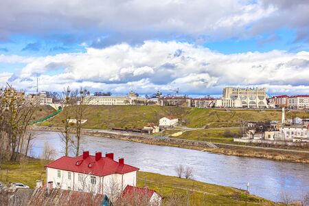 View of the city of Grodno from the banks of the Neman River. Panorama 