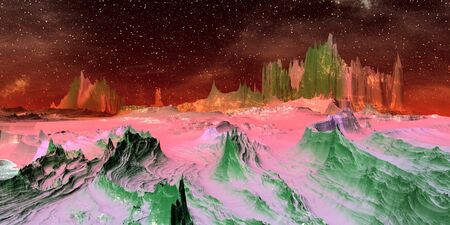 Fantasy alien planet. Mountain. 3D illustration