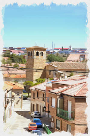 Picture from a photo. Oil paint. Imitation. Illustration. The historic center of the medieval city. Spain. Avilaの写真素材