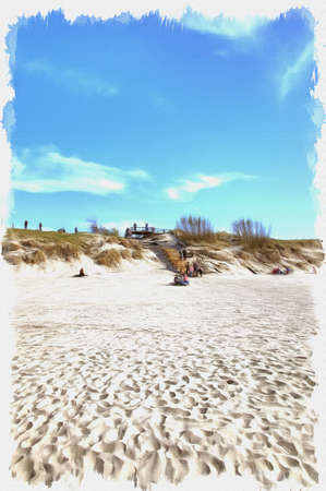Picture from a photo. Oil paint. Imitation. Illustration. Sand beach. Coast of the baltic seaの写真素材