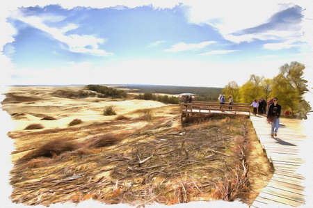 Kaliningrad region. View of the Curonian Spit, from the height of the dune Efa. Special observation deck for touristsの写真素材