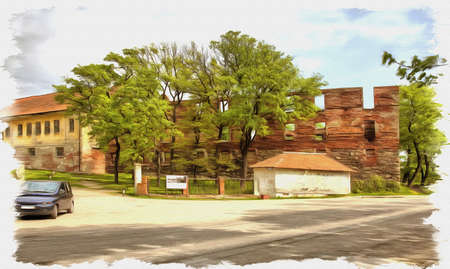 Picture from a photo. Oil paint. Imitation. Illustration. The ruins of the castle of Insterburg, the East Prussian medieval defensive structure. Chernyakhovsk sityの写真素材
