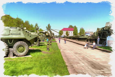Picture from a photo. Oil paint. Imitation. Illustration. Combat military equipment on the Alley of Warriors-Internationalistsの写真素材
