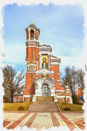 Picture from a photo. Oil paint. Imitation. Illustration. Republic of Belarus. Ancient Chapel-burial-vault princes of Svyatopolk-Mirskyの写真素材