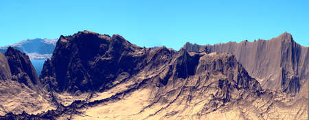 Fantasy alien planet. Mountain. Panorama. 3D illustrationの写真素材
