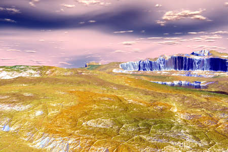 Fantasy alien planet. Mountain. 3D illustrationの写真素材