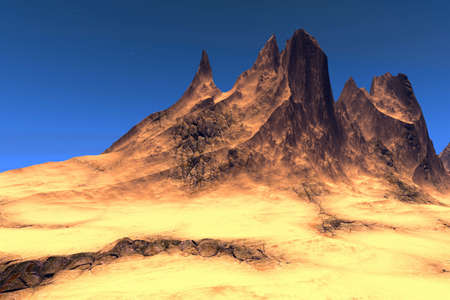 Fantasy alien planet. Mountain. 3D illustrationの写真素材
