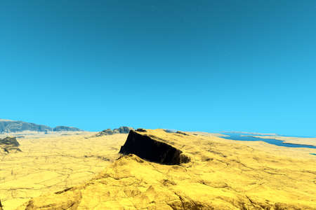 Fantasy alien planet. Mountain and lake. 3D illustrationの写真素材