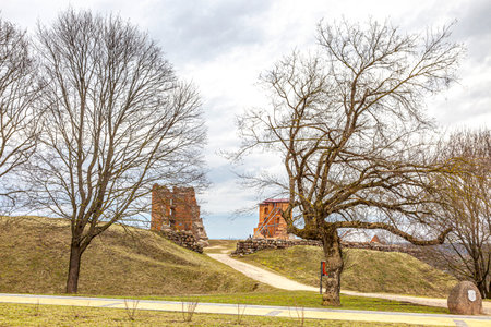The ruins of the Navahrudak Castle. One of the key strongholds and the most powerful fortress in the Grand Duchy of Lithuania from the 13th to the 17th centuries. Republic of Belarusの写真素材