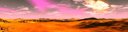 Fantasy alien planet. Mountain and lake. 3D illustrationの写真素材