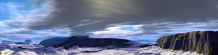 Fantasy alien planet. Mountain and lake. 3D illustrationの写真素材