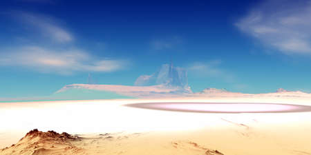 Fantasy alien planet. Mountain. 3D illustrationの写真素材