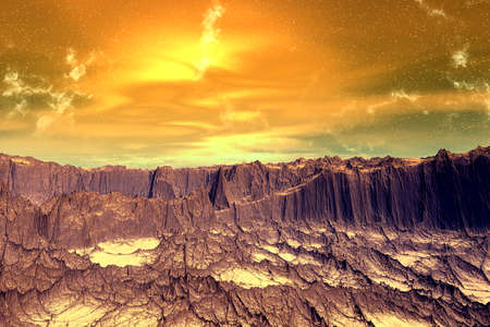Fantasy alien planet. Mountain. 3D illustrationの写真素材