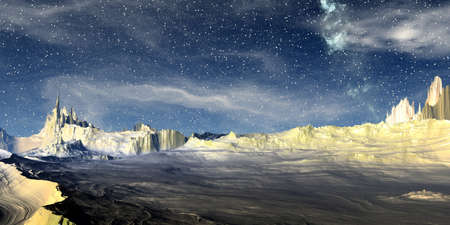 Fantasy alien planet. Mountain. 3D illustrationの写真素材