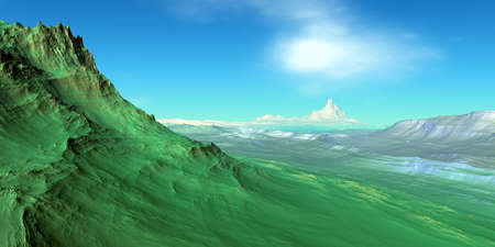 Fantasy alien planet. Mountain. 3D illustrationの写真素材